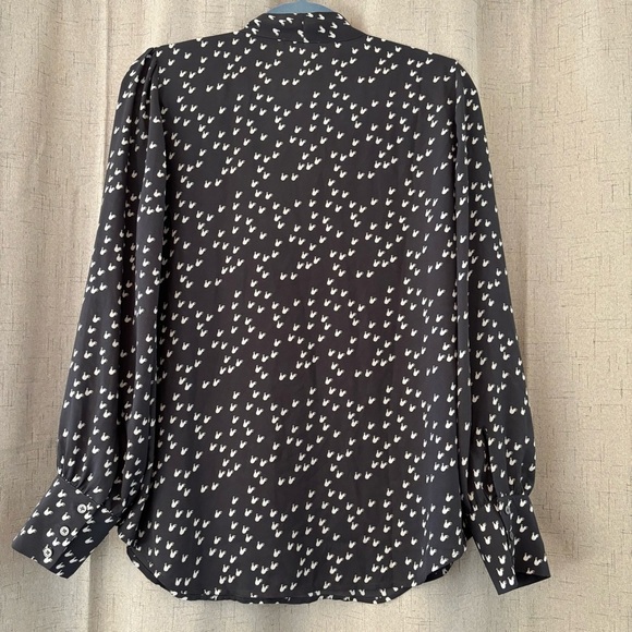 Loft Tie Blouse with Roosters. Gray and White. Size M. - Picture 2 of 6